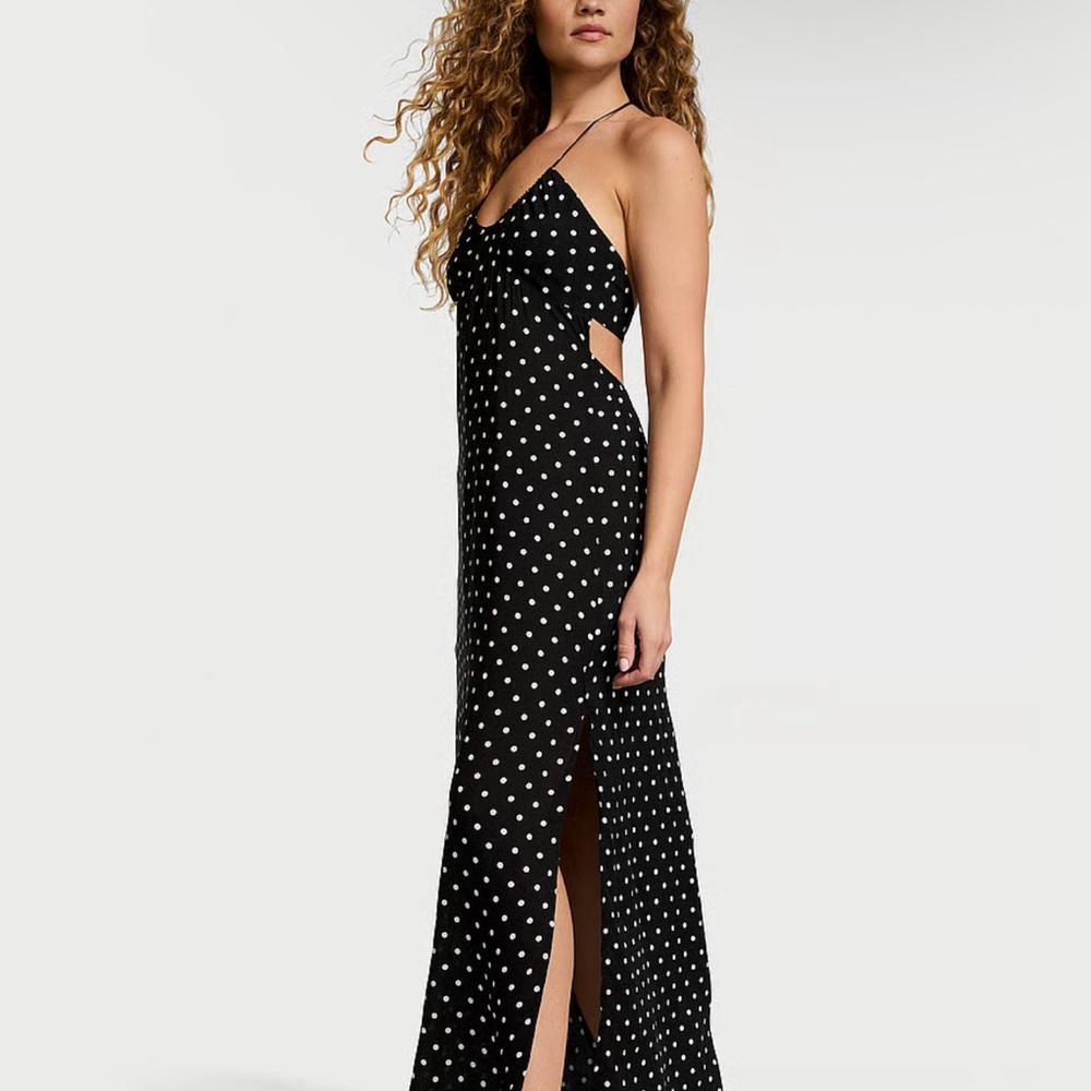 Victoria's Secret Black and White Halter Sundress with Slit